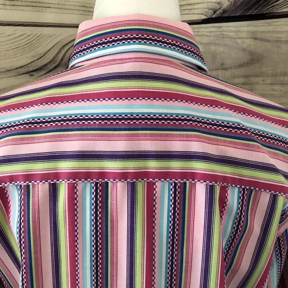 Foxcroft Colorful Striped Long Sleeve Button Down Shirt Wrinkle Free Size 4 - Picture 4 of 6